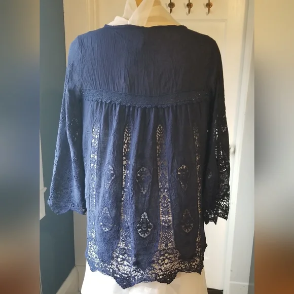 Nanette Lepore Swim Navy Blue Cotton Lace Women's Top Size L - Picture 2 of 7